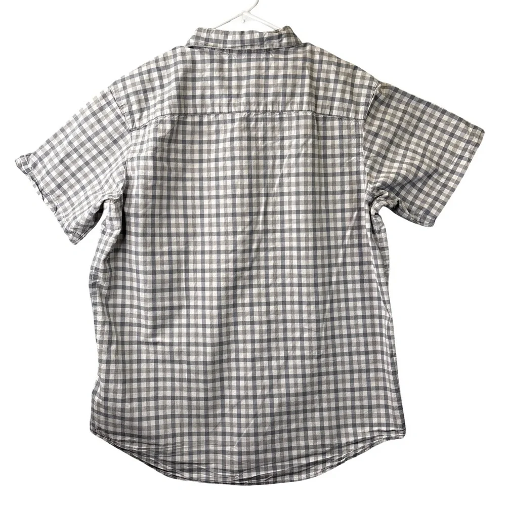Columbia Men's Gray Checkered Cotton Short Sleeve Button Down Shirt Medium